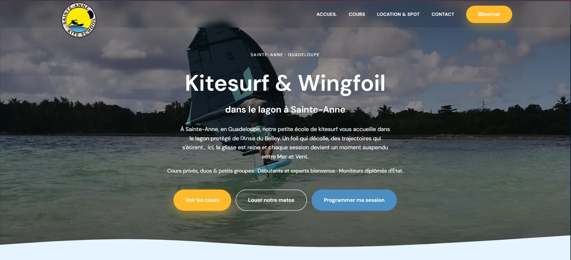 Site vitrine premium école de kitesurf en Guadeloupe avec réservation - Webomax - vue 1