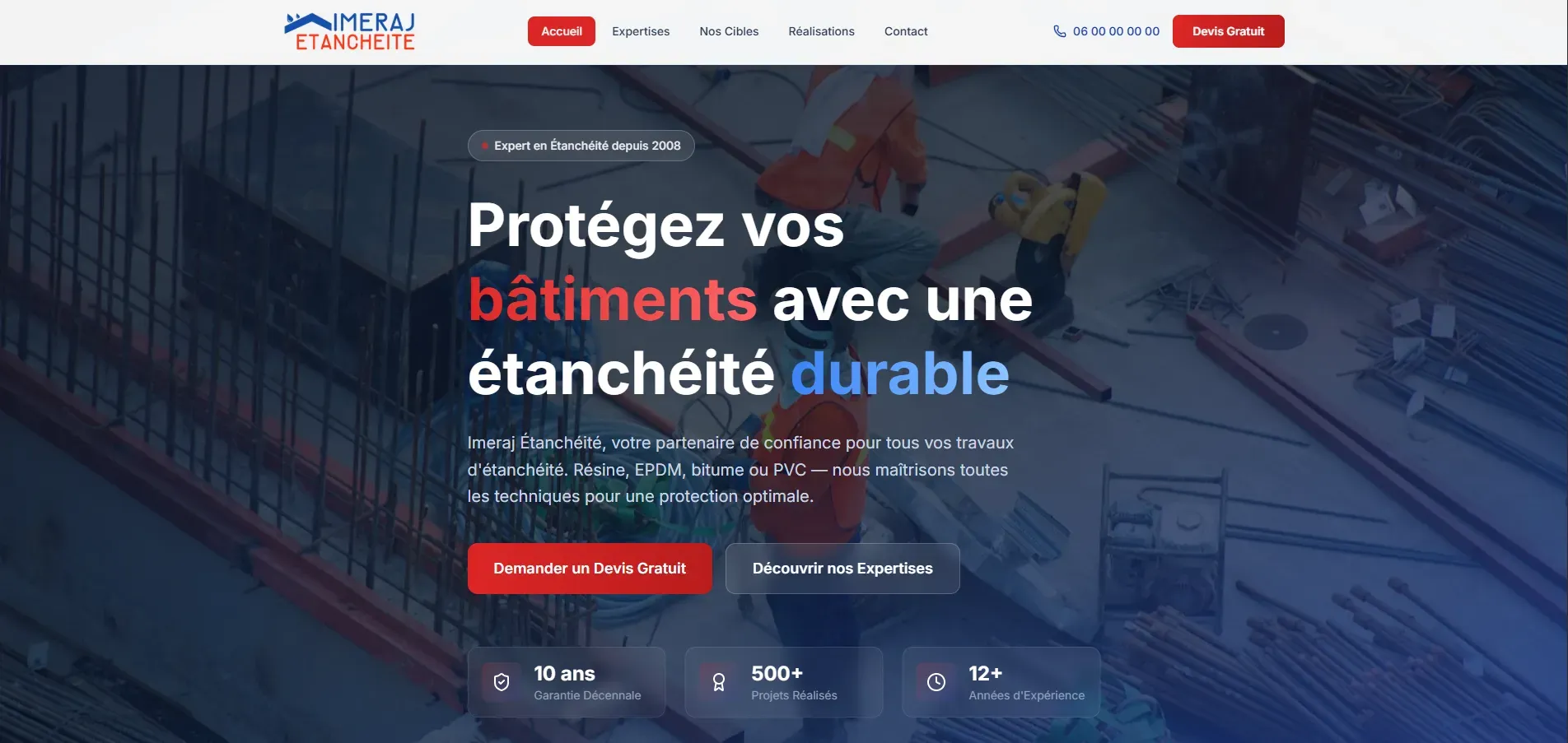 Site vitrine expert étanchéité résine EPDM bitume PVC en Moselle - Webomax