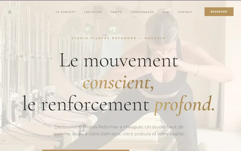 Site premium studio Pilates avec réservation en ligne et paiement Stripe - Webomax