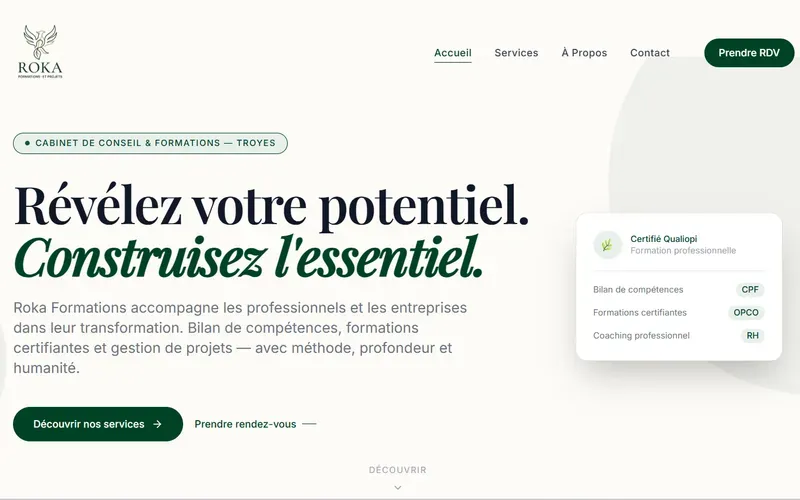 Page d'accueil du site Roka Formations