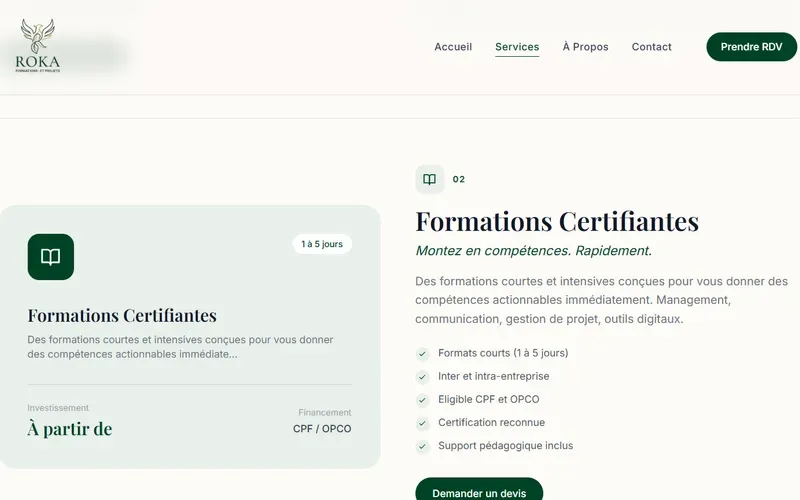 Site professionnel pour organisme de formation et bilans de compétences - Webomax