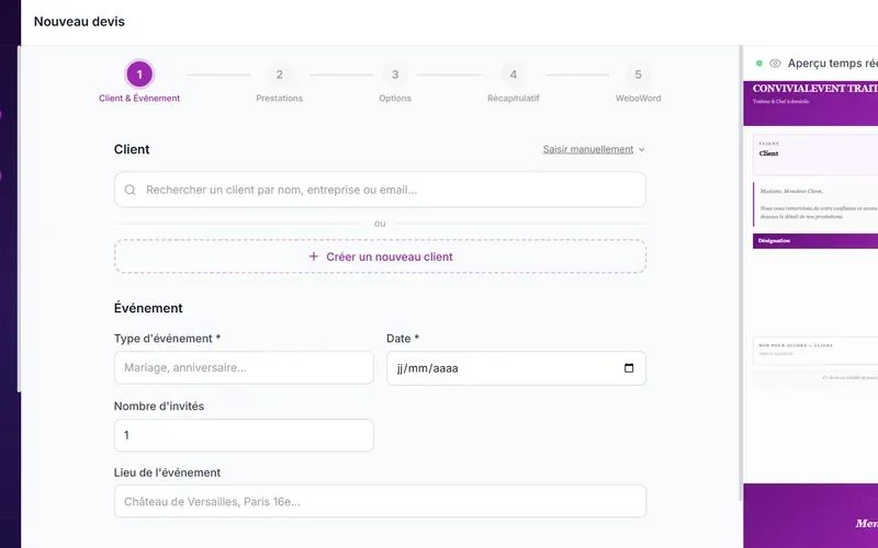 Webo Devis, logiciel sur mesure réalisé par Webomax